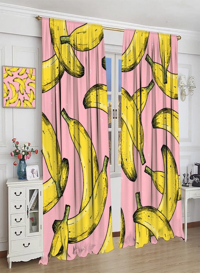 JADERYS Fruits Curtains Ripe Banana Yellow Pink Art Print for Living Room Bedroom Kitchen Decor Rod Pocket Blackout Window Drapes 2 Panels 42x45in - Image 5
